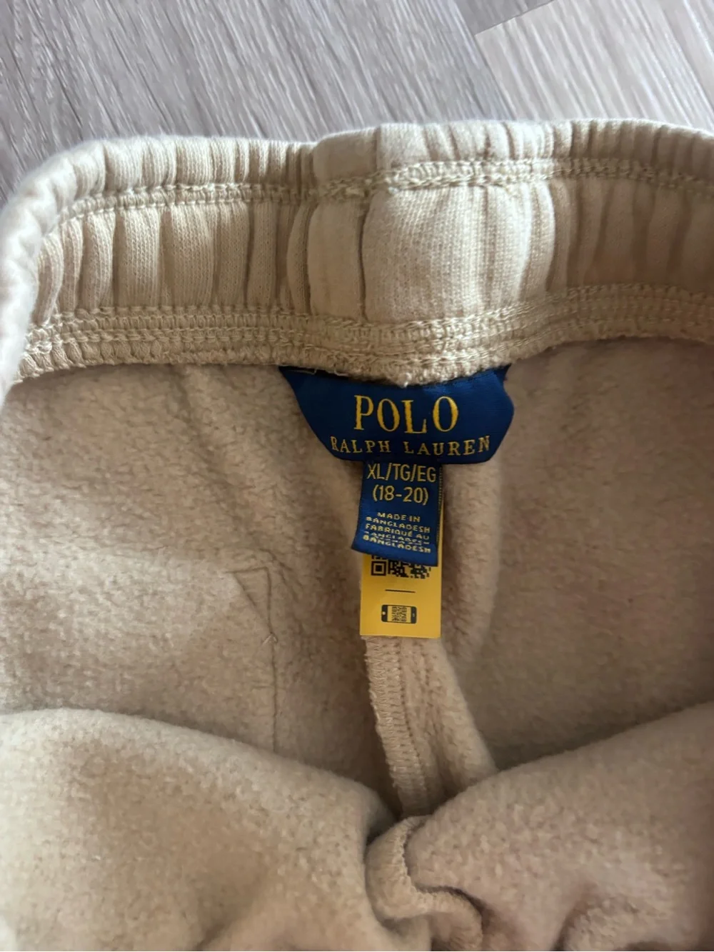 Polo by Ralph Lauren Beige Kids Fleece Joggers with Navy Logo